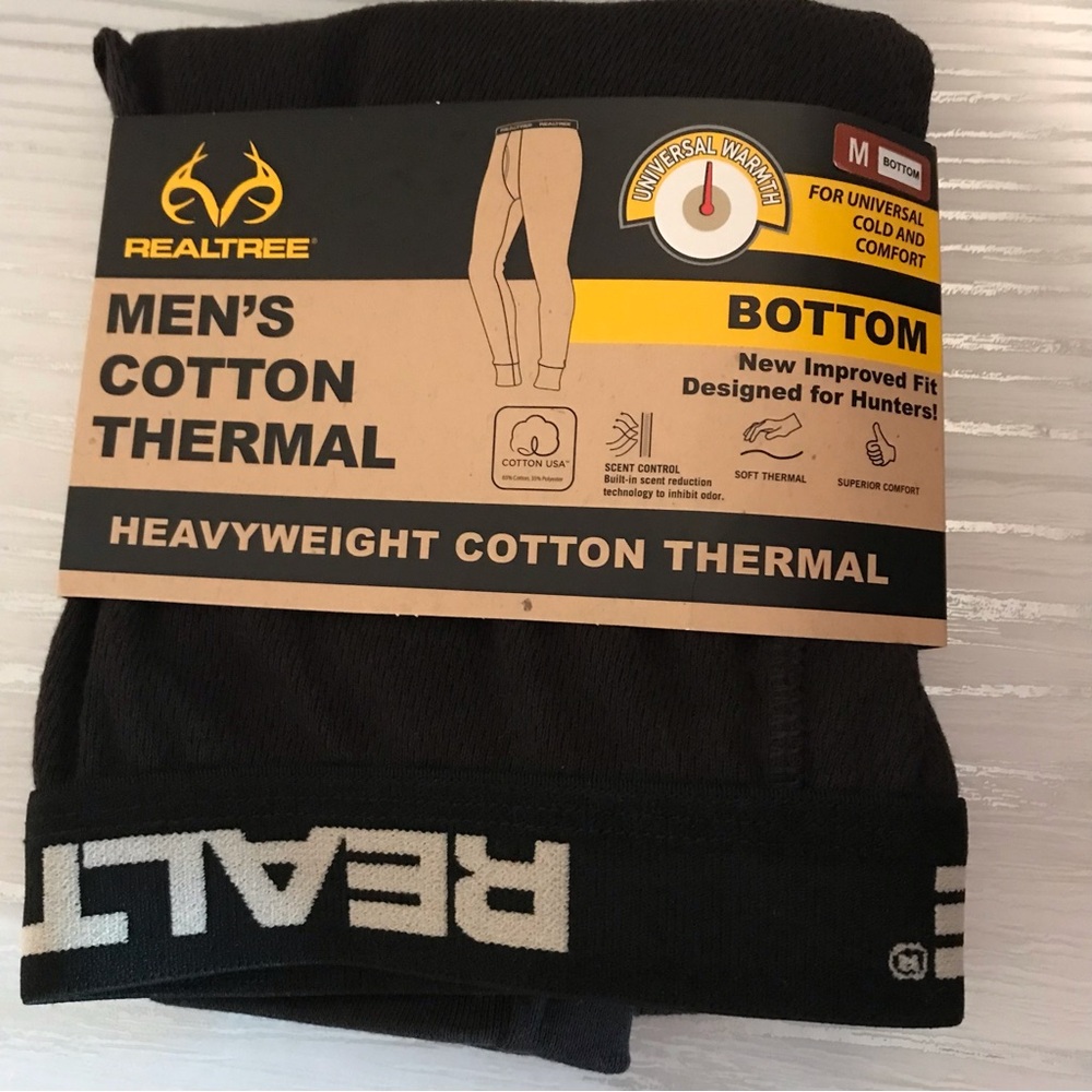 Realtree Men's Black Heavyweight Cotton Thermal Bottom
